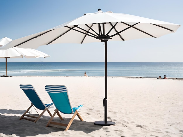 Chaise de plage et parapluie par une journée d'été ensoleillée