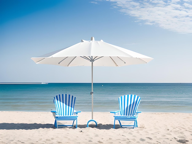 Chaise de plage et parapluie par une journée d'été ensoleillée