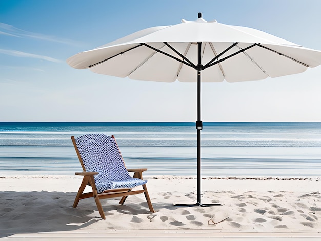 Photo chaise de plage et parapluie par une journée d'été ensoleillée