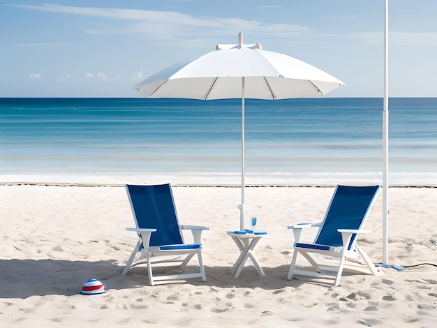 Chaise de plage et parapluie par une journée d'été ensoleillée