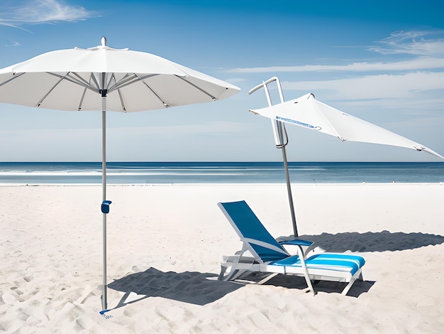 Photo chaise de plage et parapluie par une journée d'été ensoleillée