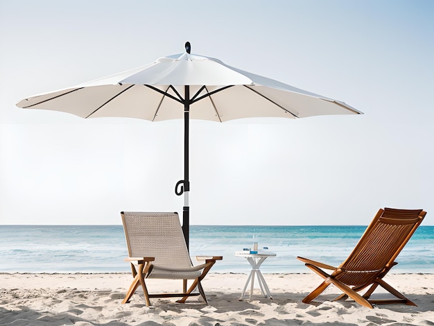 Photo chaise de plage et parapluie par une journée d'été ensoleillée