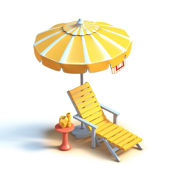 Photo une chaise de plage, un parapluie.