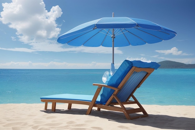 Chaise de plage et parasol bleu pour la détente estivale