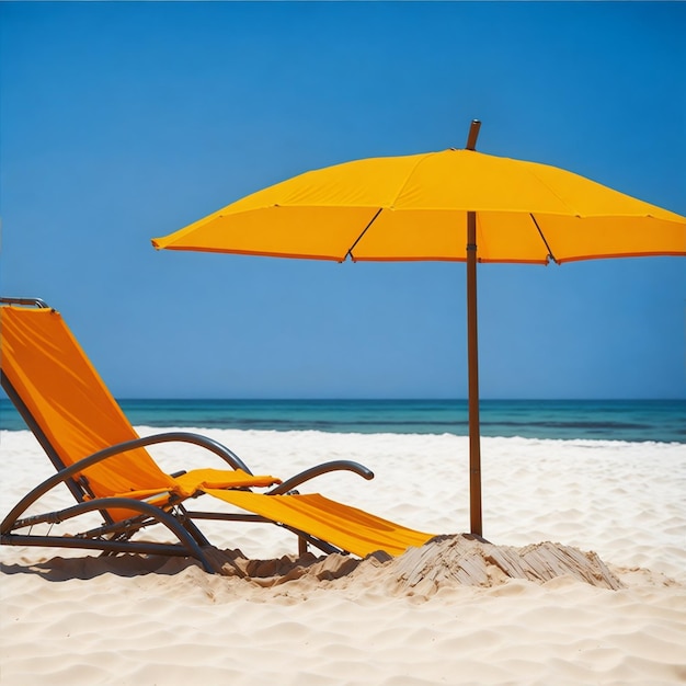 Chaise de plage avec parasol face à la mer pour bronzer