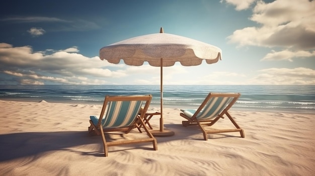 Chaise de plage et parasol sur le sandgenerative ai