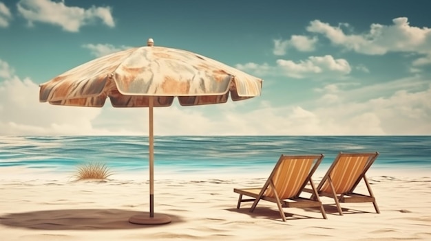 Chaise de plage et parasol sur le sandgenerative ai