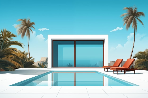 chaise de plage et piscine en face de la piscine villa arrière-plan pour une belle et relaxante conception