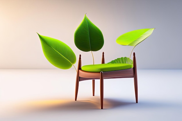 chaise en plante et feuille sur fond blanc photoréaliste