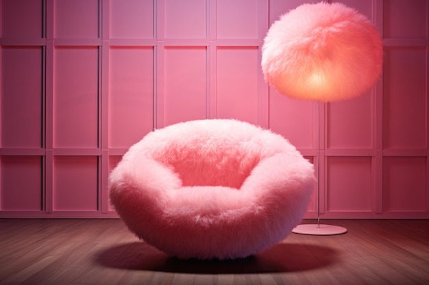 Une chaise rose avec une boule moelleuse dessus Image numérique