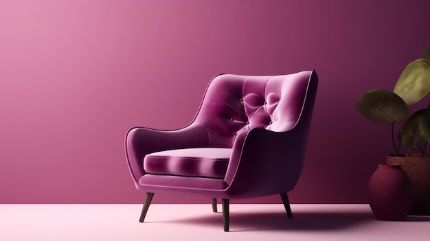 Une chaise rose dans une pièce rose avec un fond rose.
