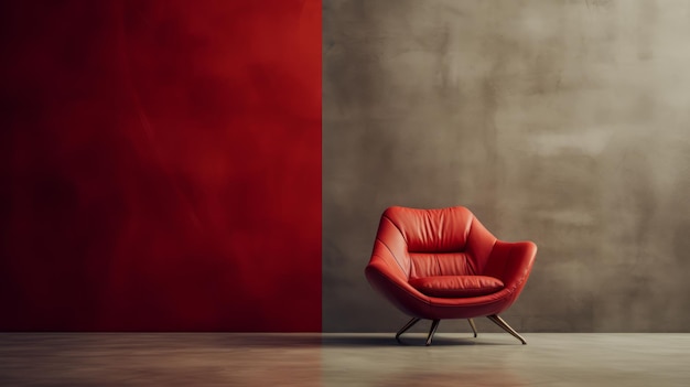 Une chaise rouge assise devant un mur rouge