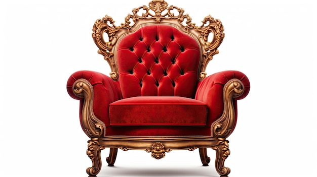 une chaise rouge avec un cadre doré et une chaise rouge avec une couronne dorée.