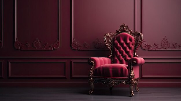 Une chaise rouge dans une pièce sombre avec une chaise rouge.