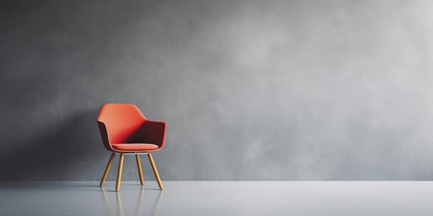 Une chaise rouge dans une pièce vide avec un fond de mur gris Vintage et un espace de copie de studio élégant