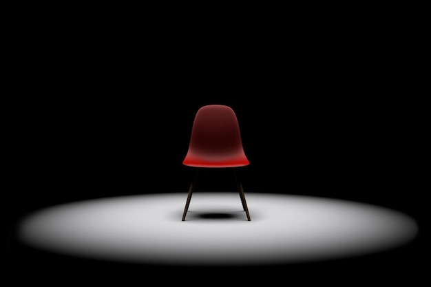 Chaise rouge dans un projecteur lumineux Concept de recrutement de leadership d'entreprise rendu 3D