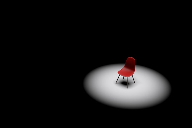 Chaise rouge dans un projecteur lumineux Concept de recrutement de leadership d'entreprise rendu 3D