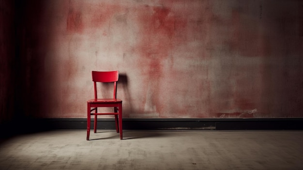 Une chaise rouge se trouve devant un mur rouge.