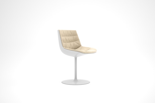 Une chaise de salle à manger 3d à bases longues et à dossier court avec une couleur et un fond blancs. Convient pour manger