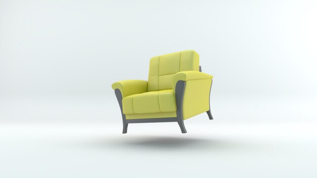 Une chaise de salle à manger 3d à bases longues et à dossier court avec une couleur et un fond blancs. Convient pour manger