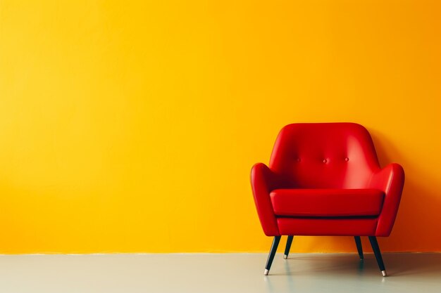 Une chaise de salon rouge chic contre le rayonnement jaune