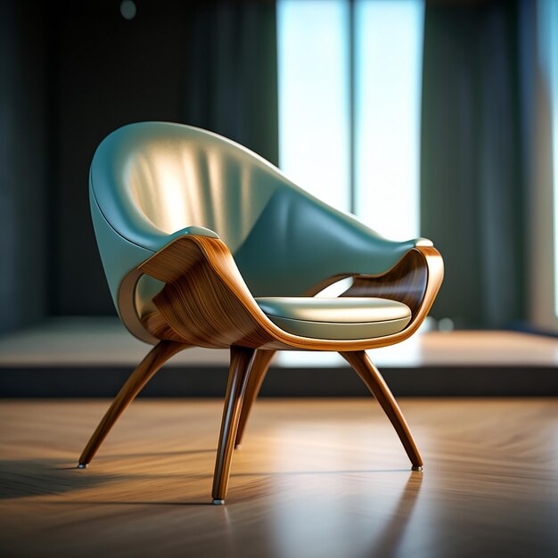 une chaise avec un siège en bois et une chaise avec un dossier bleu sur lequel est écrit « le mot ».