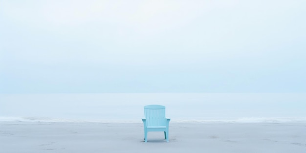 Une chaise solitaire sur le sable blanc d'une plage tranquille de mer couverte de brume AI générative