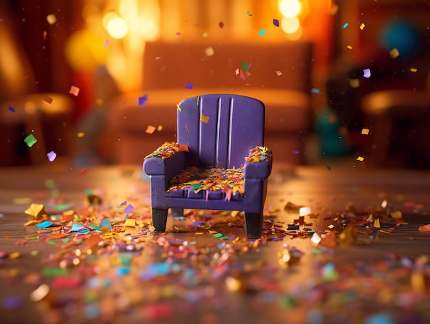 Une chaise sous des confettis