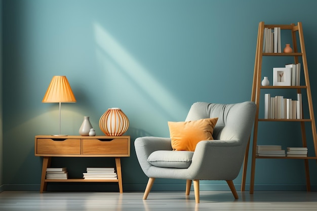 Chaise et table à l'intérieur de la chambre d'enfant bleu