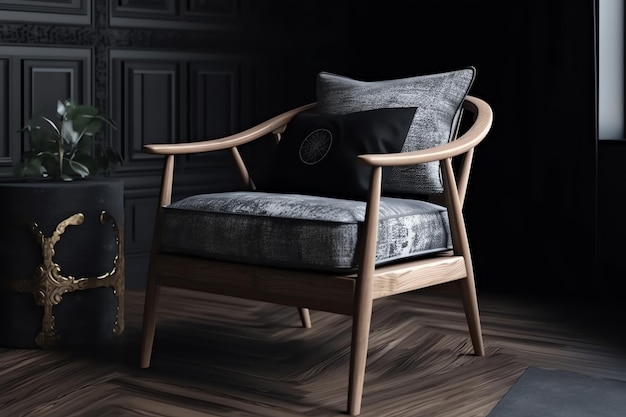 Une chaise avec un tissu gris