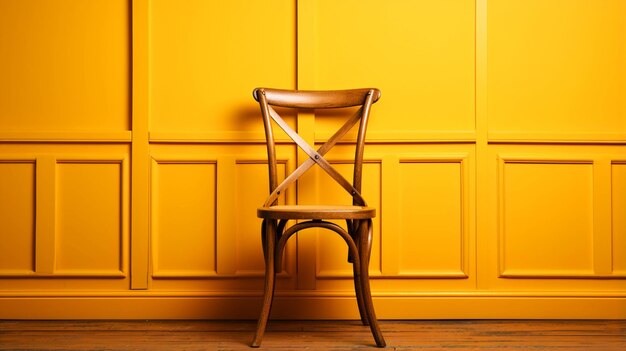 Photo chaise vintage en bois sur fond jaune