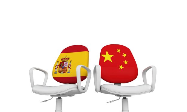 Chaises d'affaires Espagne et Chine Concept de relations internationales Rendu 3D