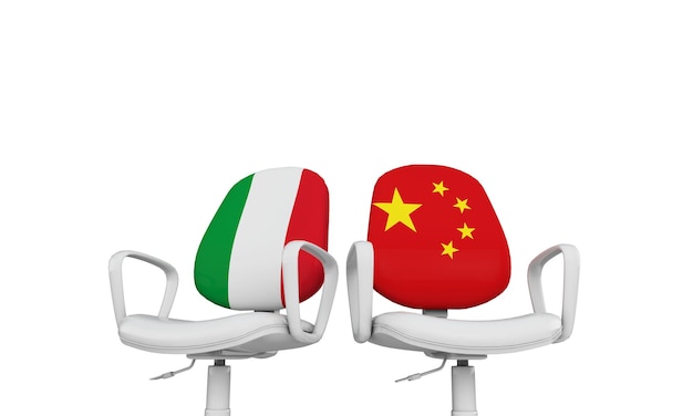 Chaises d'affaires Italie et Chine Concept de relation internationale Rendu 3D