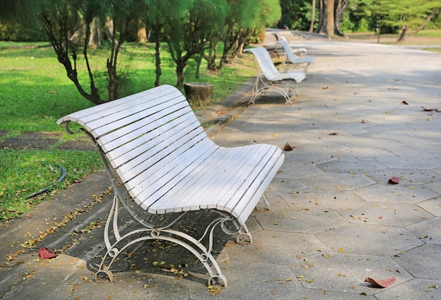 Chaises blanches dans le parc public.