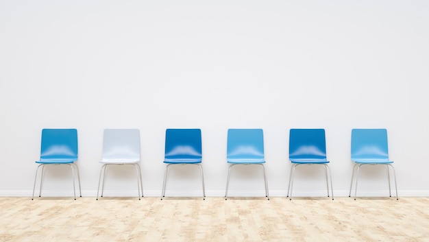 chaises bleues dans une salle d'attente, y compris l'espace de copie - rendu 3D