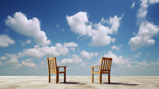 Des chaises en bois avec ciel