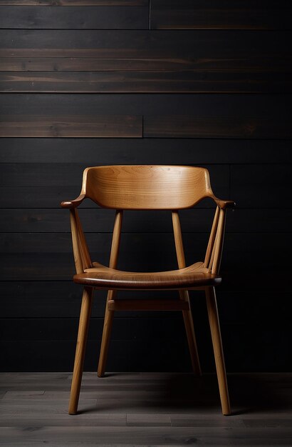 Des chaises en bois dans une pièce aux murs noirs.