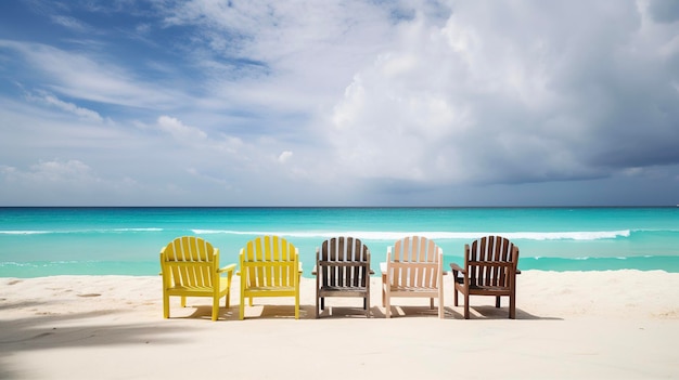 Chaises colorées sur la plage tropicale