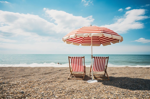 Des chaises couchées pour les vacances d'été sur la plage, un paysage merveilleux, des vacances en mer.