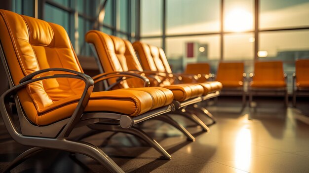 Des chaises dans une salle d'attente d'aéroport