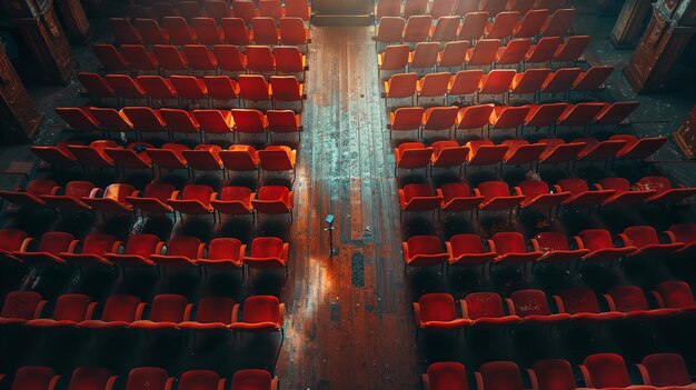 Des chaises dans une salle vide Vue Arial avec un grand espace pour le texte ou le produit Une pièce sombre en arrière-plan IA générative