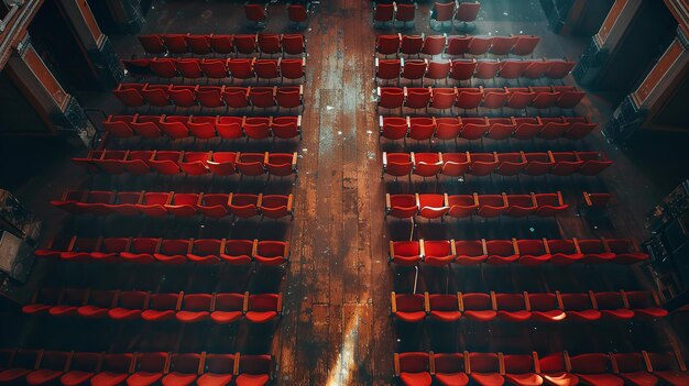 Des chaises dans une salle vide Vue Arial avec un grand espace pour le texte ou le produit Une pièce sombre en arrière-plan IA générative