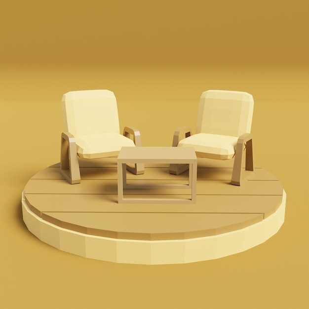 Chaises doubles low poly 3D