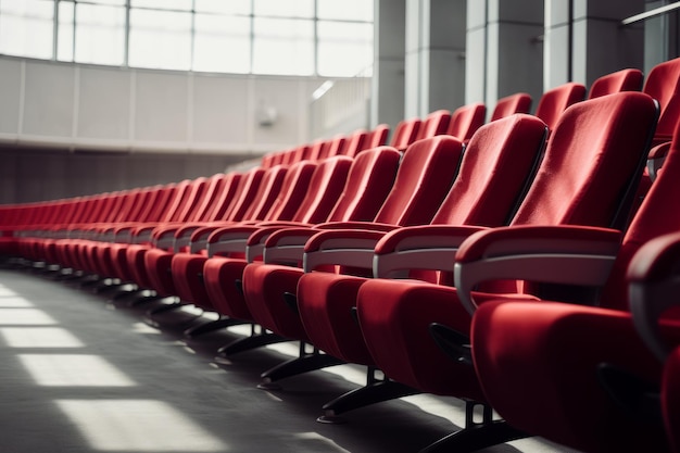 Chaises et fauteuils rouges en rangées Auditorium de conférence stade ou cinéma