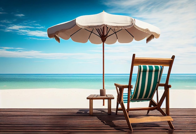 Chaises longues avec parasol sur une plage