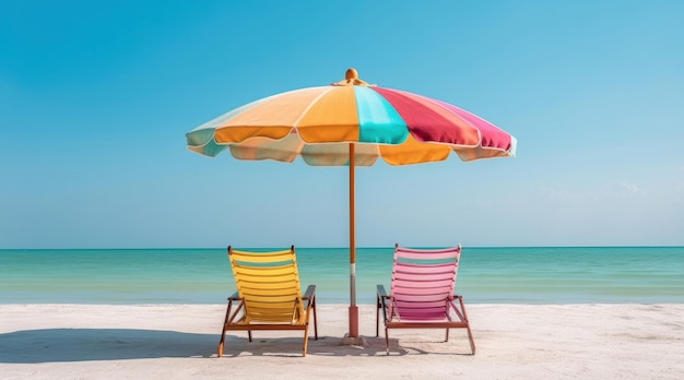 Chaises et parasol sur la plage en été