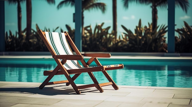 Des chaises de plage au bord de la piscine