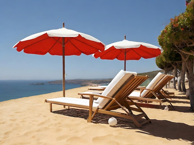 Des chaises de plage et un parapluie sur la plage