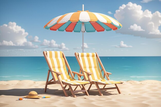 Chaises de plage avec parasol et écran vide de scène minimale de concept d'été de téléphone intelligent