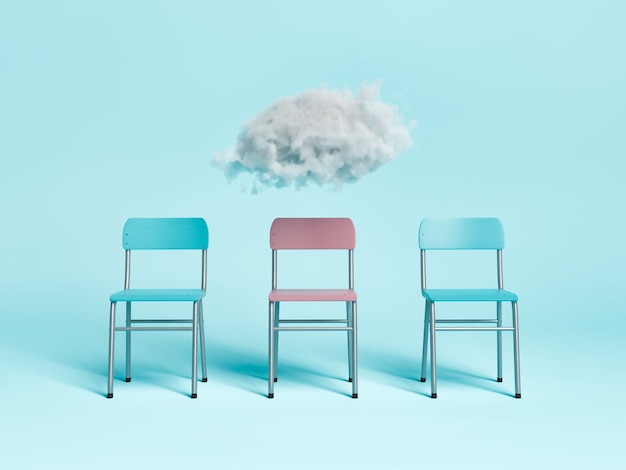 chaises avec une qui se démarque et un nuage sur le dessus